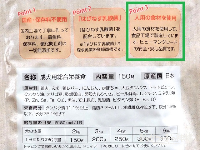 人用の食材を使用の表記