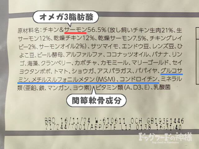 オメガ3脂肪酸と関節軟骨成分の表記